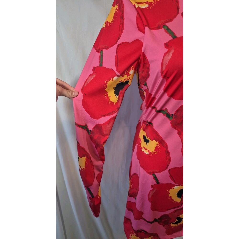 Carolina Herrera Red Floral Long Sleeve Mini Dress Small - Picture 4 of 10